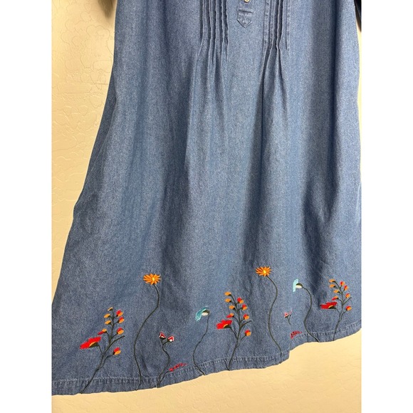 Vermont Country Store Denim Dress 2X Floral Cottagecore Granny Bloomcore 1997 - Picture 2 of 8